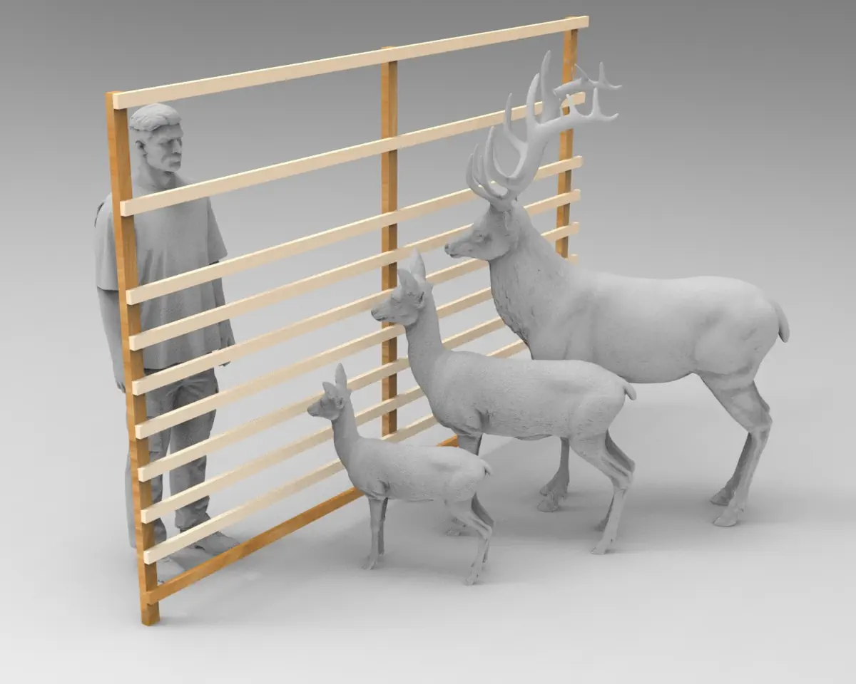 Hordengatter 2,0 Meter Höhe mit Rotwild als Größenvergleich